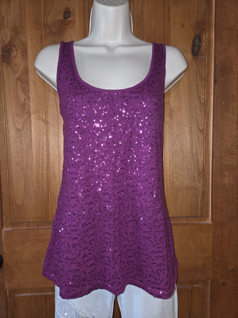 Moda International Purple Sequin Scoop Tank